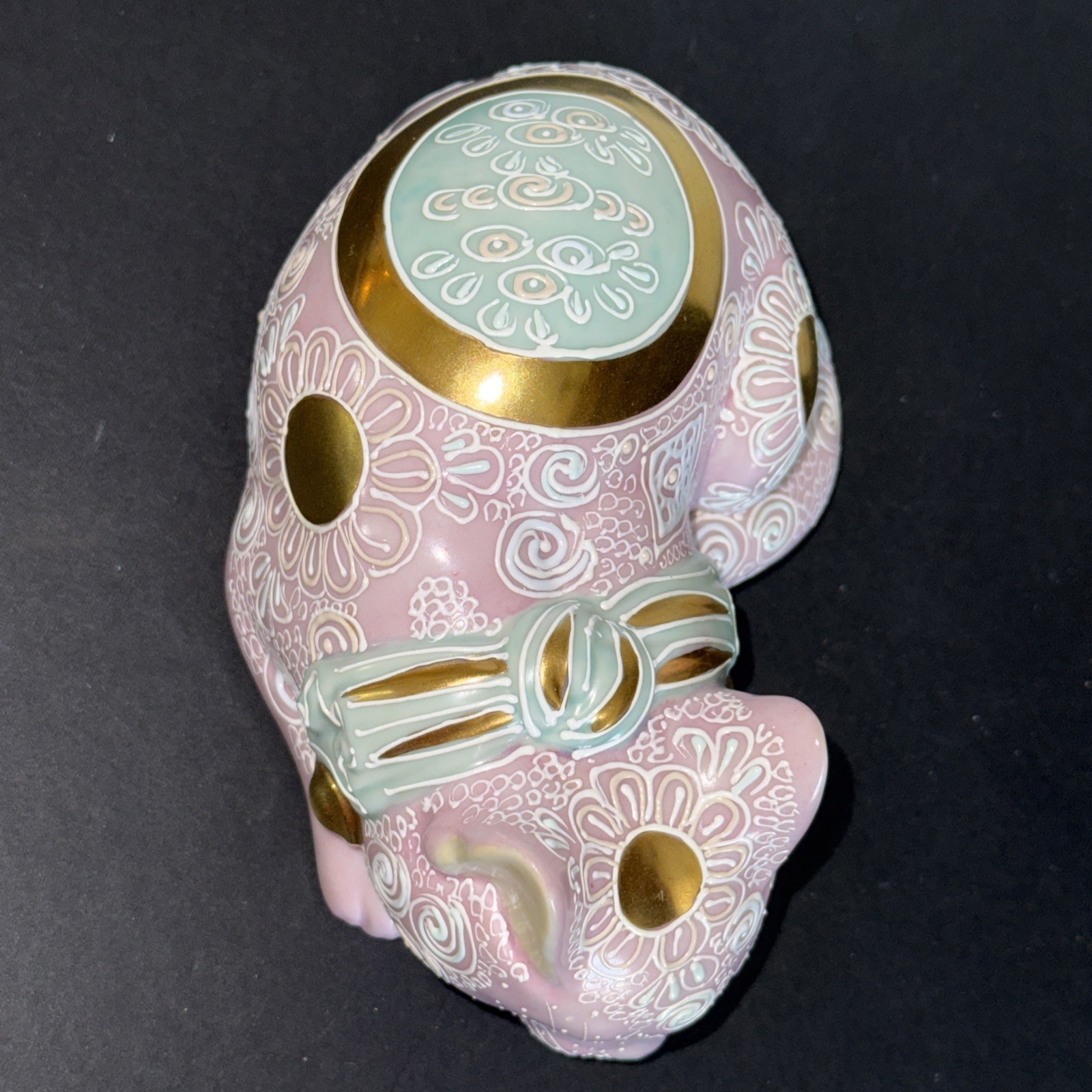 Frederick Cooper Pink, Green And Gold Porcelain Decorative Japanese Sleeping Cat