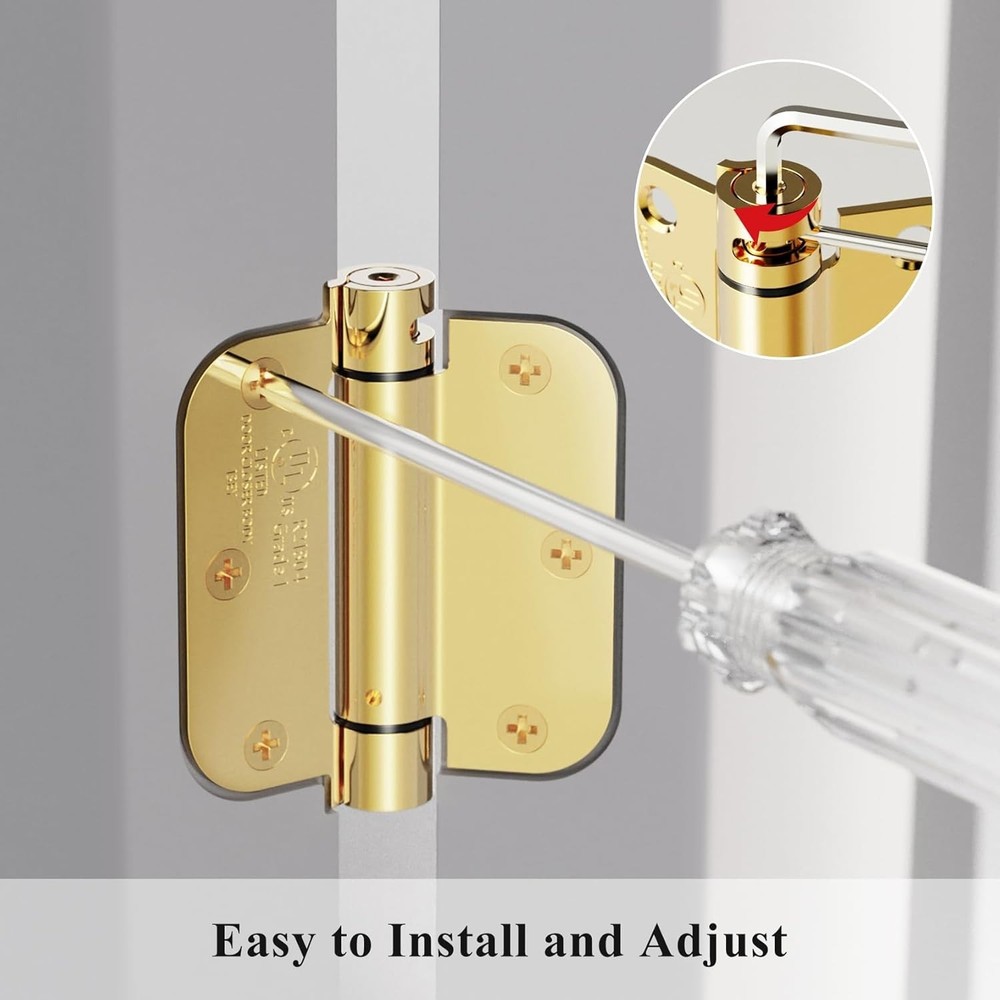 Self-Closing Door Hinge 3.5 Inch Rounded, Spring Loaded Hinge Adjustable Tension