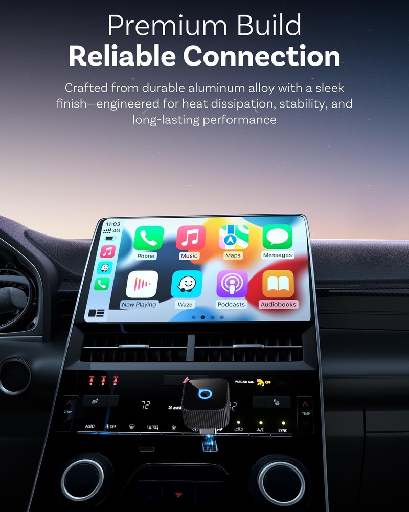 Ottocast Mini Cube 3.0 USB C Wireless CarPlay Adapter, Android Auto Black