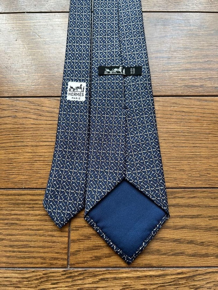 Hermes Navy Geometric Pattern Tie Used