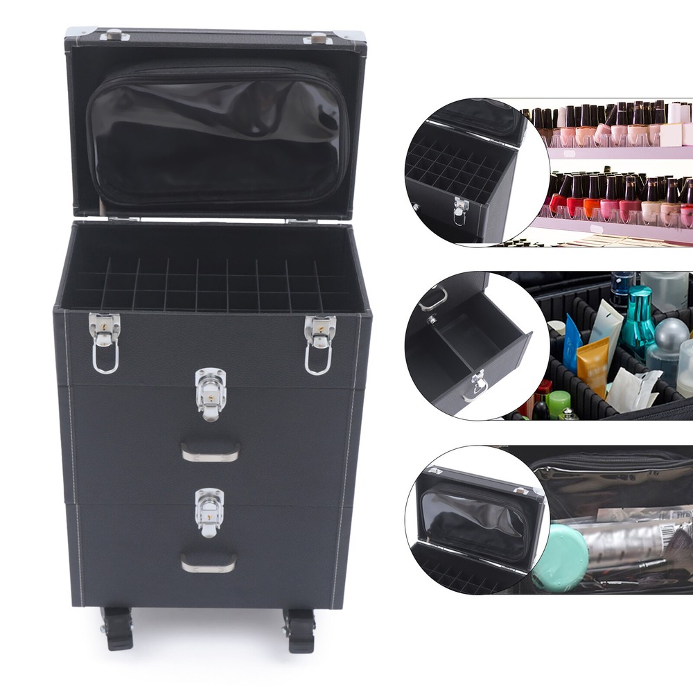 Multi-Layer Cosmetic Case Nail Tattoo Rolling Multi-function Trolley Suitcase US