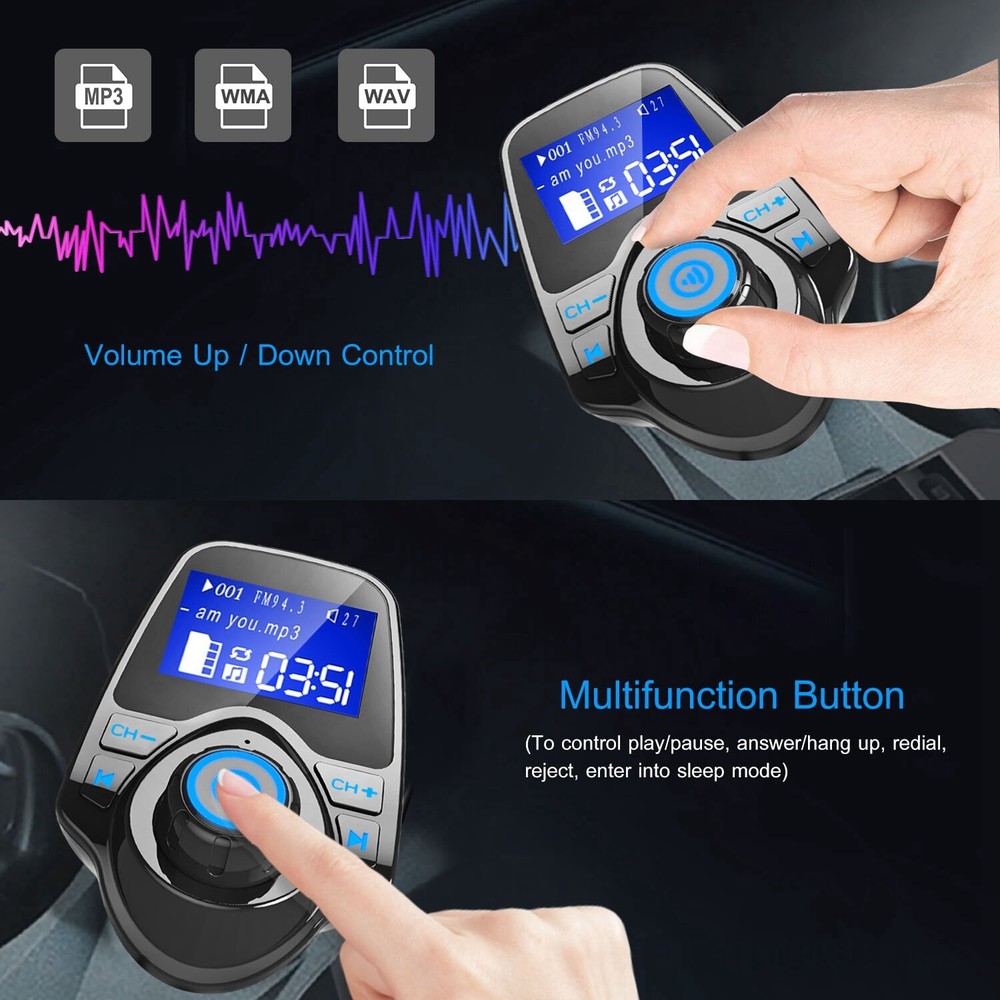 Wireless In-Car FM Transmitter Fast Adapter USB Car Charger Hands-free Calling