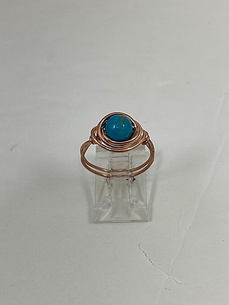 Handmade ~ Copper Wire Wrap ~ Turquoise Ring Size  6  #72