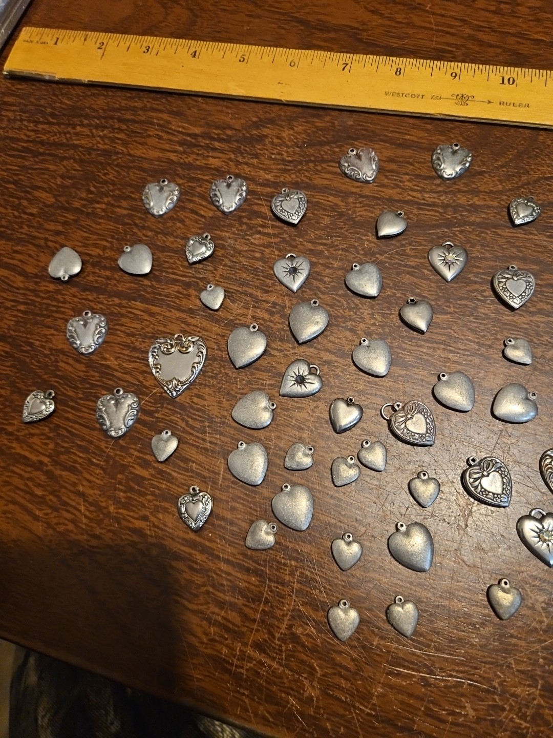 Lot 50 Silver Hearts Mini France Vintage 60s Brass Stampings Findings Jewelry