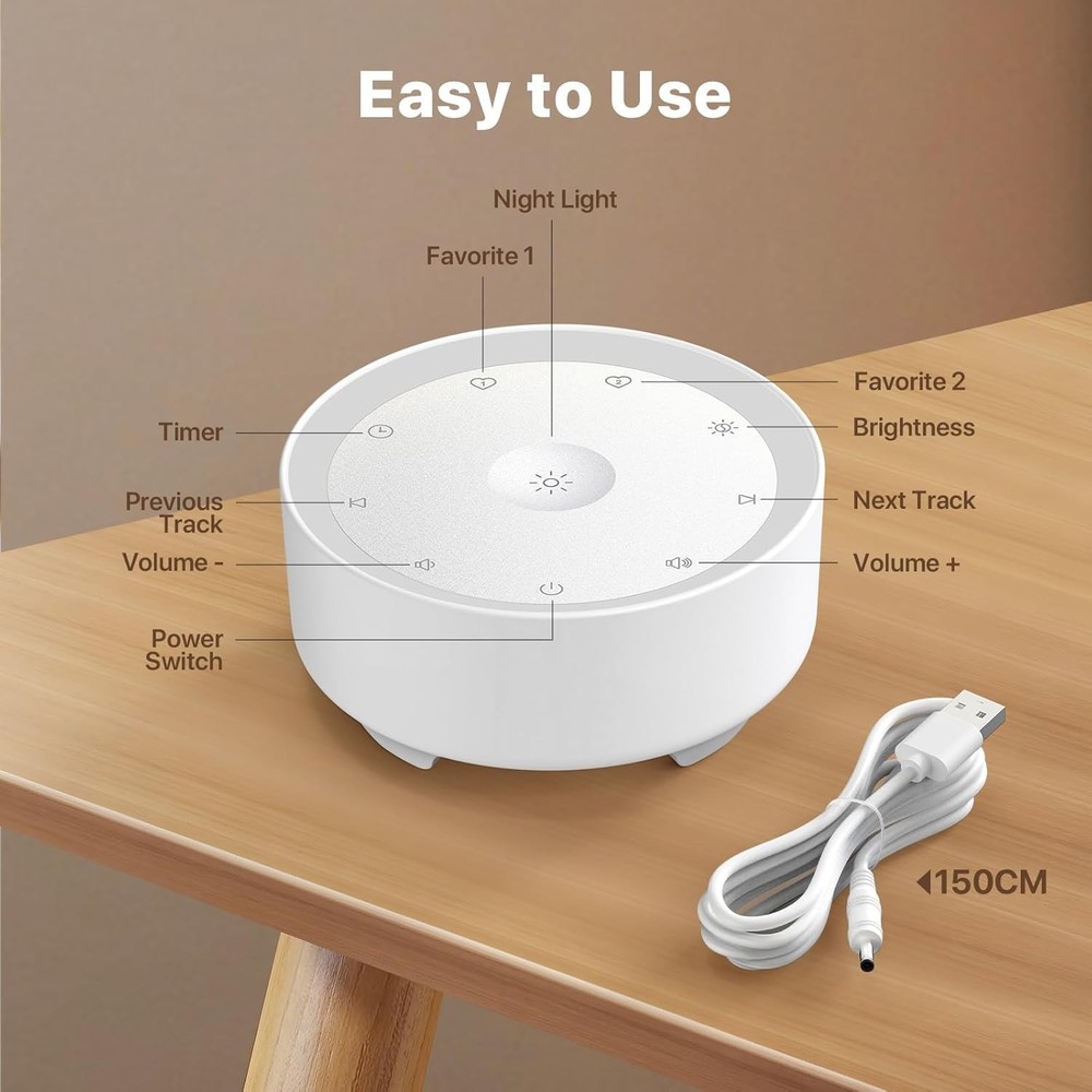 Eco-Friendly White Noise Machine with Adjustable Light & Safety Features