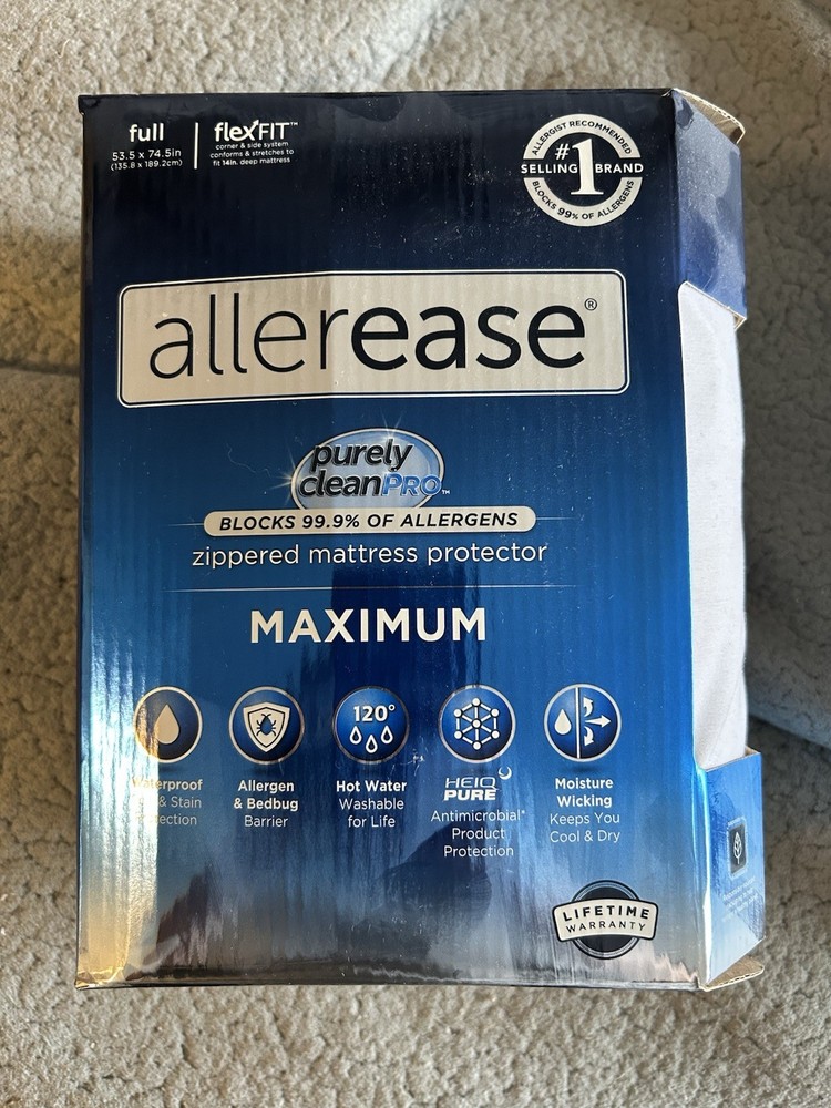 AllerEase Full Zippered Mattress Protector Waterproof Allergen Bedbug Barrier