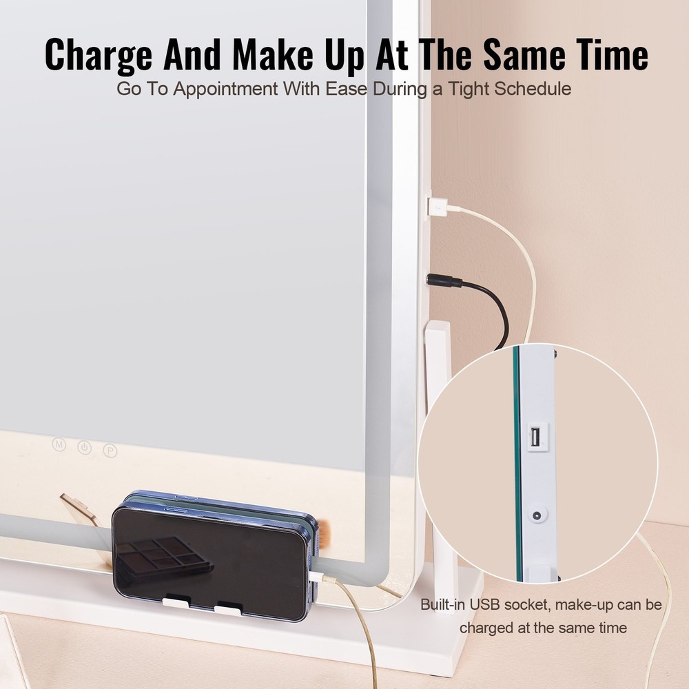 Vanity Mirror with Lights, Three Color Lighting Modes, Lighted Makeup LED Mirror
