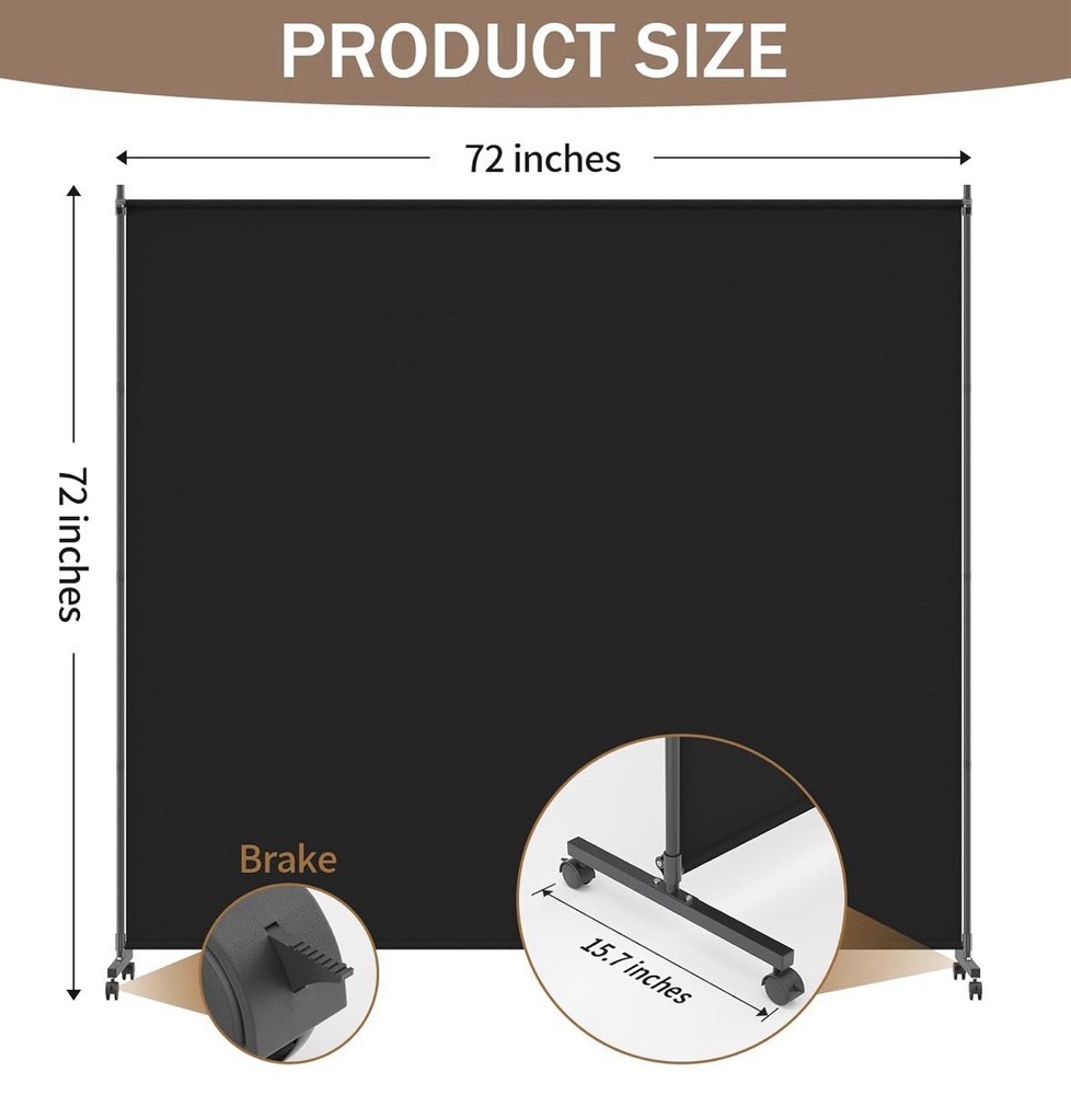 Single panel Black Room Divider With Wheels