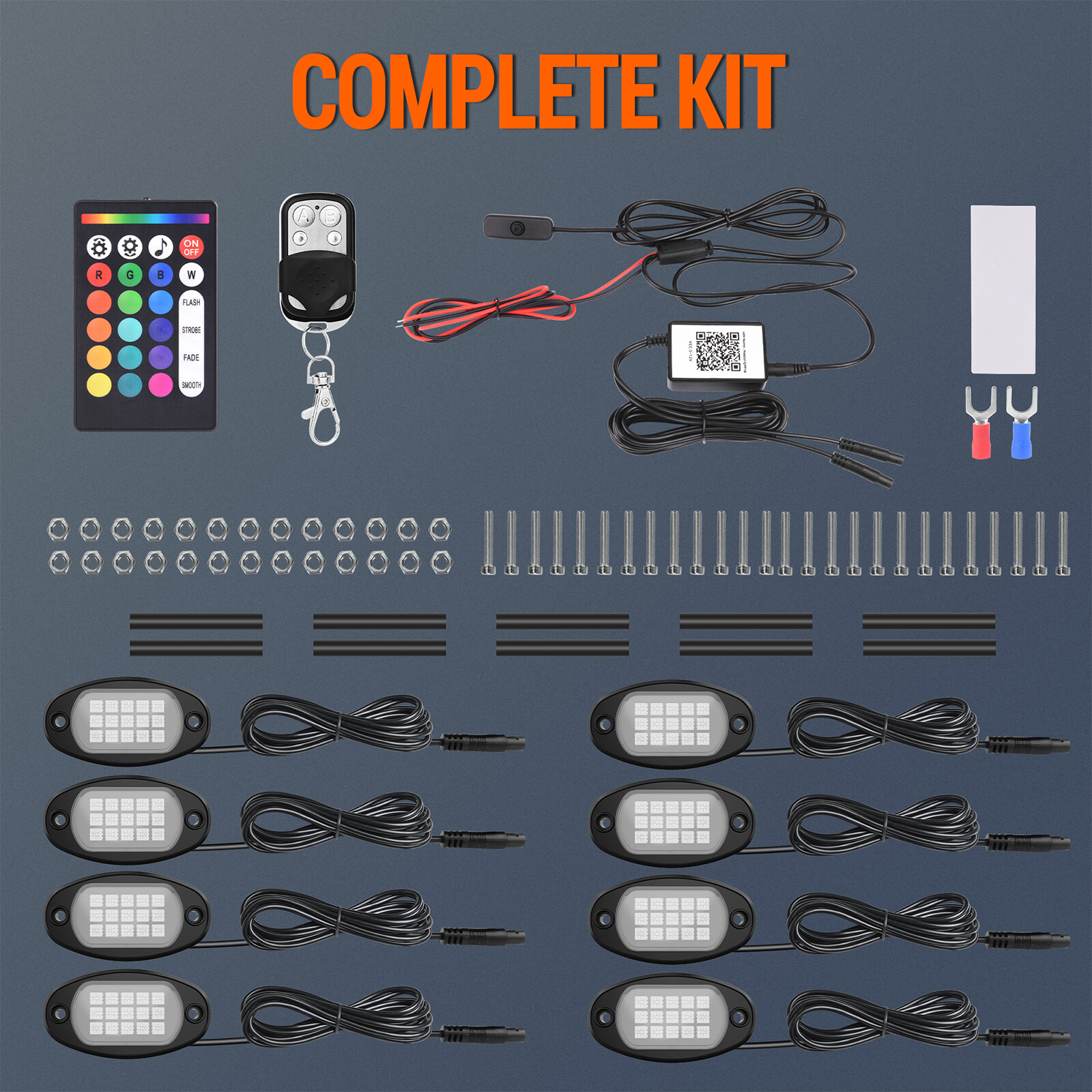 12 Pods RGB LED Rock Lights, 3 Control Way Bluetooth Remote & Fob Underbody Lamp