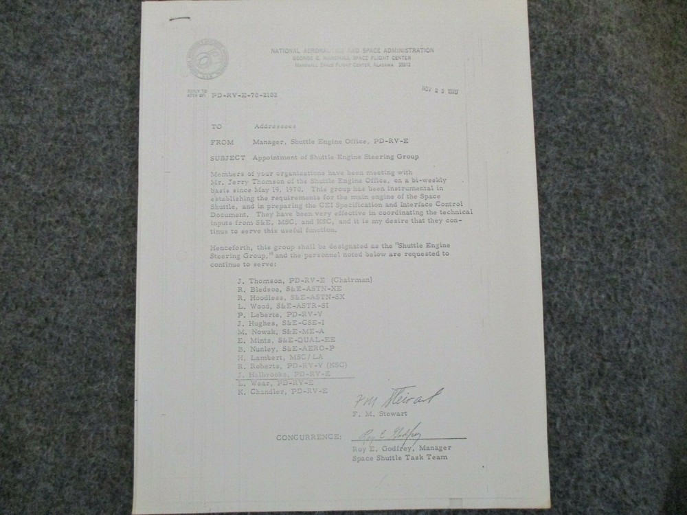 1970-72 NASA MSFC SSME ORBITER DEVELOPMENT/SIGNED AWARD CERTIFICAT-EBERHARD REES