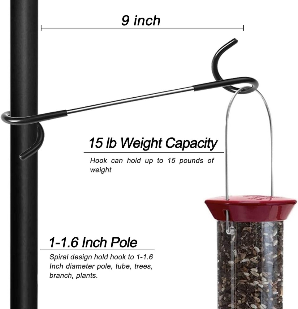 2 PCS Wrap Hooks Bird Feeder Pole Attachment Extra Feeder Arm Addition Pole H...