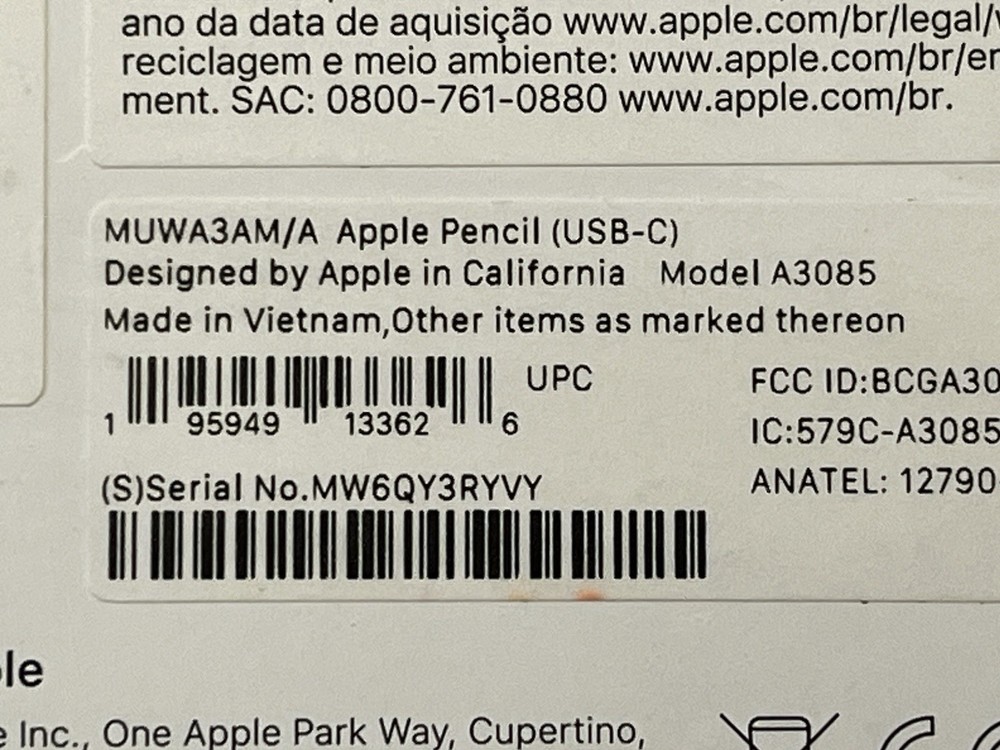 Apple Pencil (USB-C) Model A3085 White EMPTY BOX ONLY