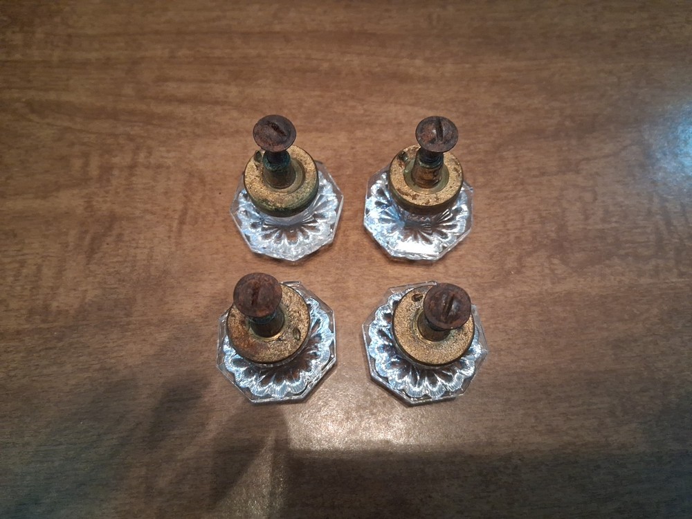 Antique Glass Drawer Pull Knobs Set Of 4 Octagon Shape