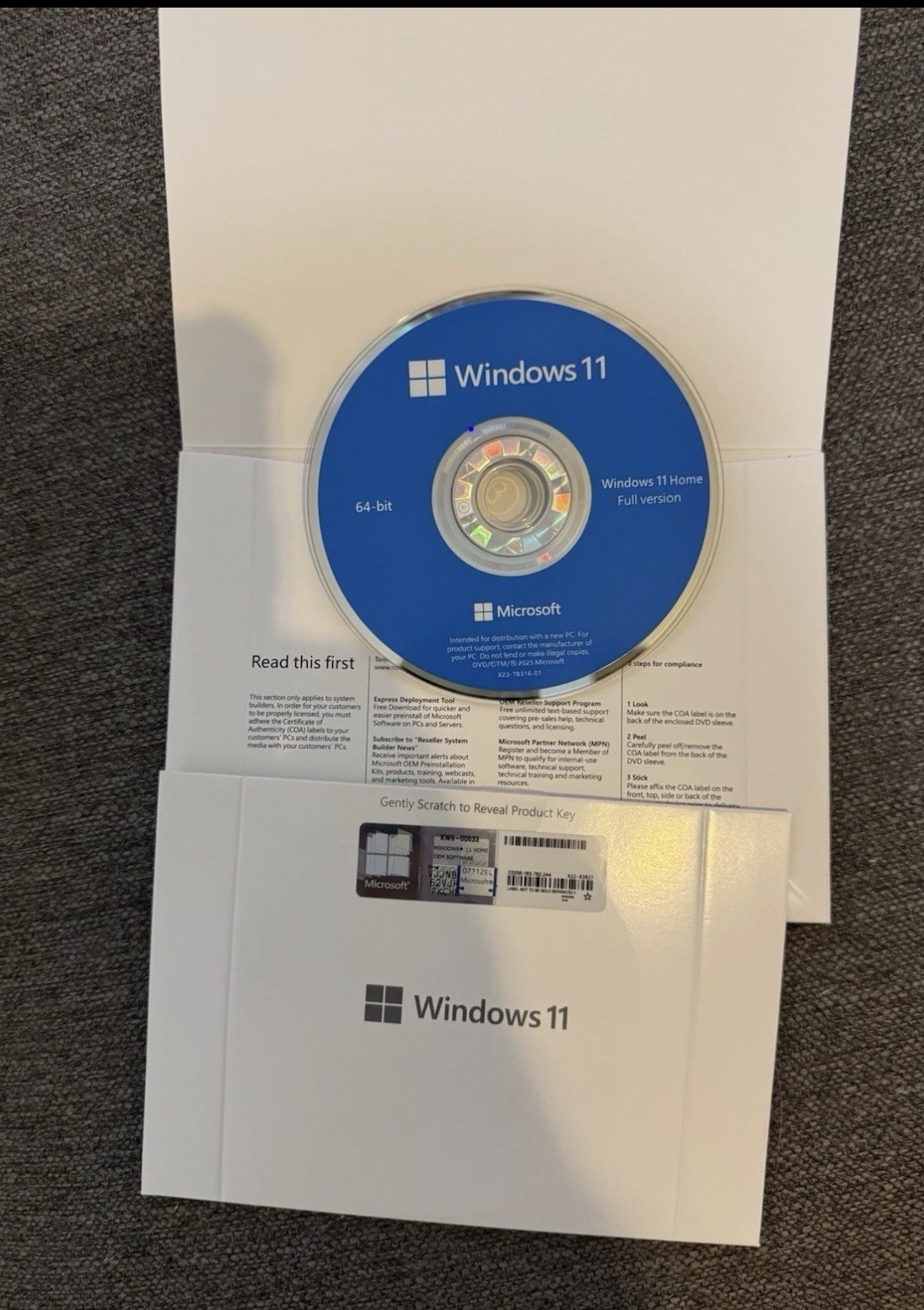 Windows Win 11 Home 64 bit DVD with Genuine License Product Key New & Sealed.