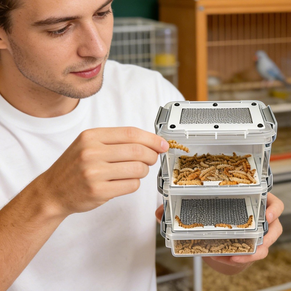 Mealworm Breeding Kit 3-Layer Silkworm Feeder Bin Corn Worm Breeder
