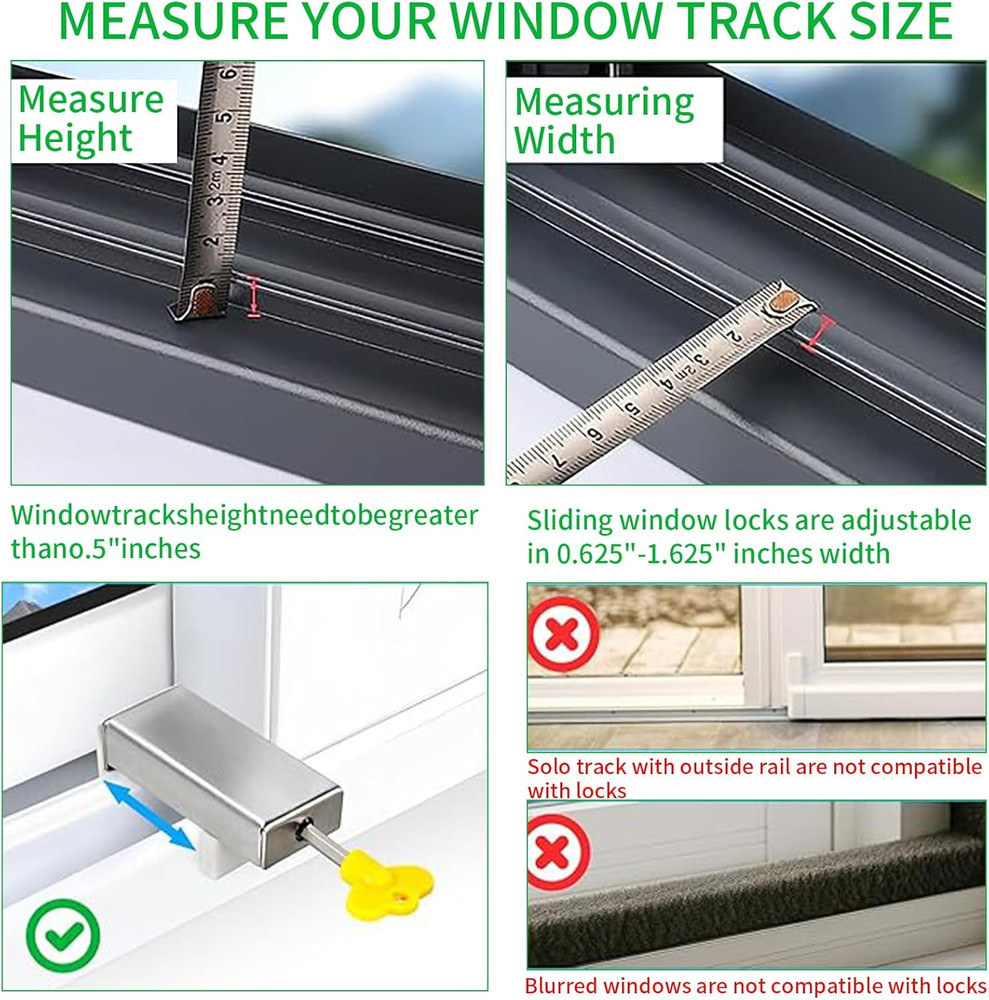 4 Sets Sliding Window Locks, 0.66'' to 1.65'' Adjustable Width Sliding Security
