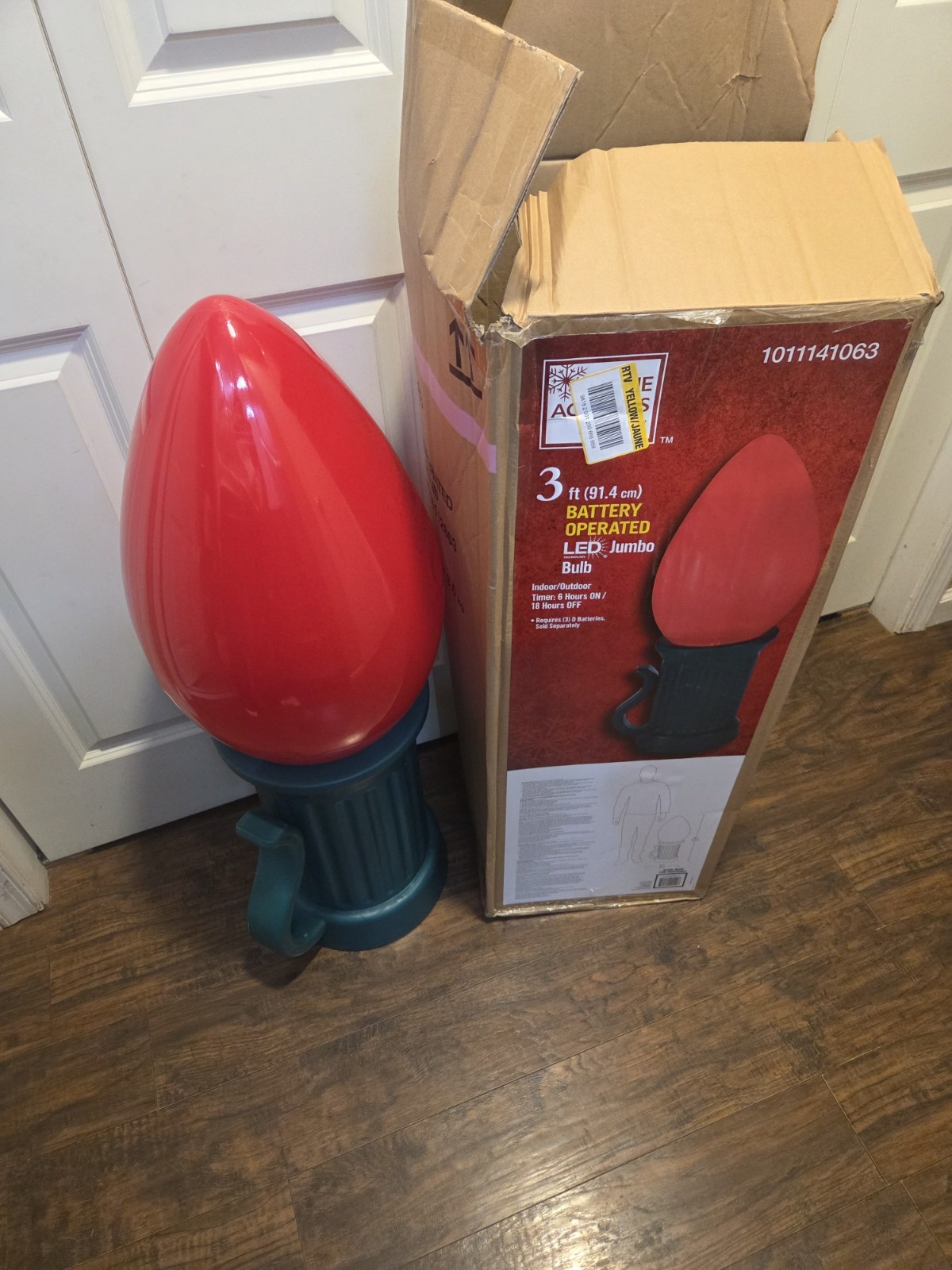 3 ft. Battery Operated LED Jumbo Red Bulb Holiday Yard Decor Prop Home Accents