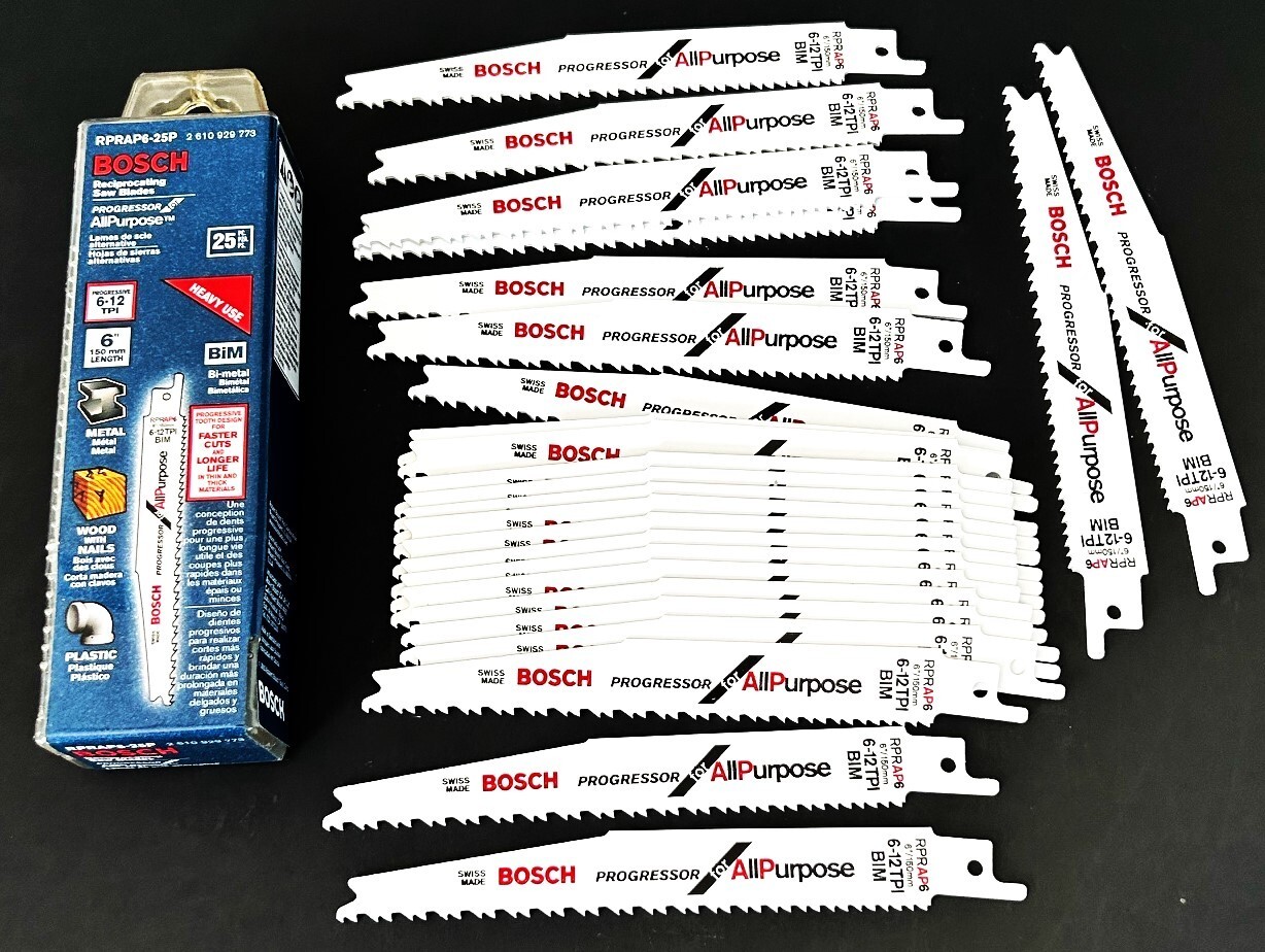 25 BOSCH 6" RECIPROCATING SAW BLADES 6-12TPI BI-METAL SAWSALL SWISS MADE #RPRAP6