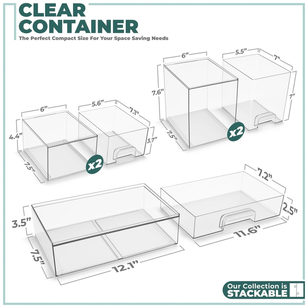 Sorbus Stackable Acrylic Storage Drawers – 2 Small + 2 Tall + 1 Wide ̵