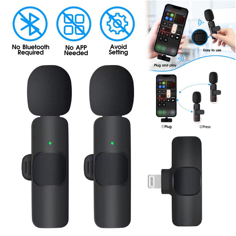 2 Pack  For iPhone Lavalier Microphone Wireless Audio Video Recording Mini Mic