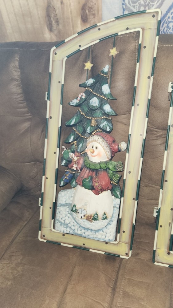 Tri Fold Decorative Snowman Fireplace Screen