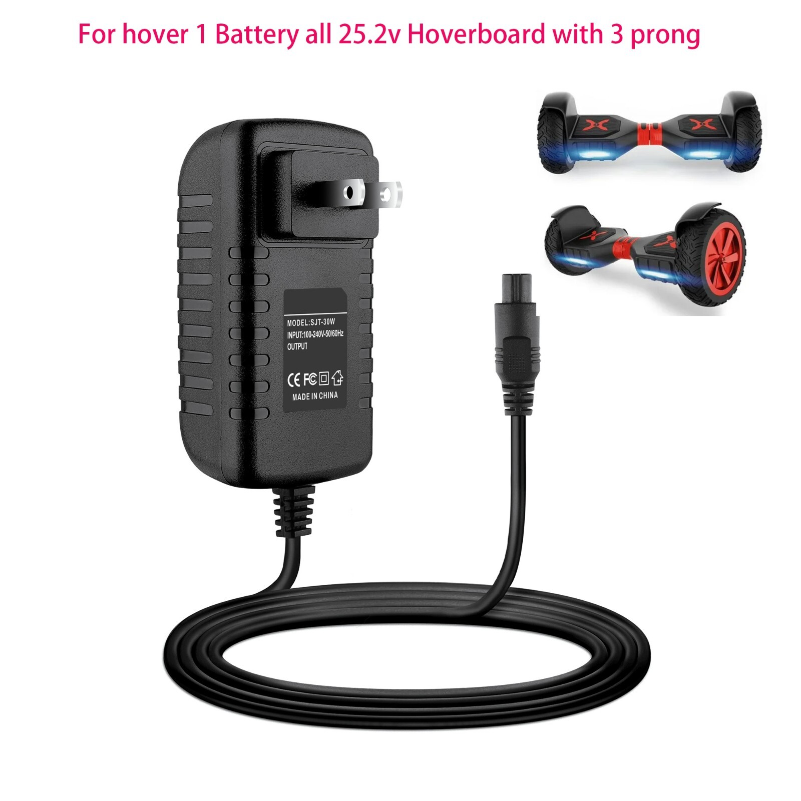 3-Prong 29.4V AC Adapter For hover 1 Battery all 25.2v Hoverboard with 3 prong