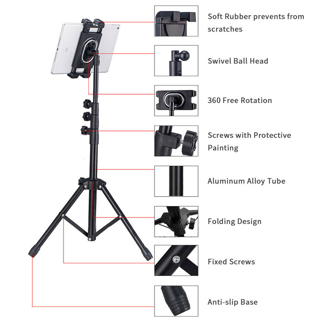 Foldable Height Adjustable Floor Tablet Tripod Stand Mount for iPad Cellphone