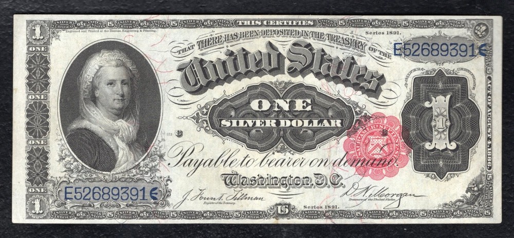 FR. 223 1891 $1 ONE DOLLAR “MARTHA” SILVER CERTIFICATE NOTE CHOICE UNCIRCULATED