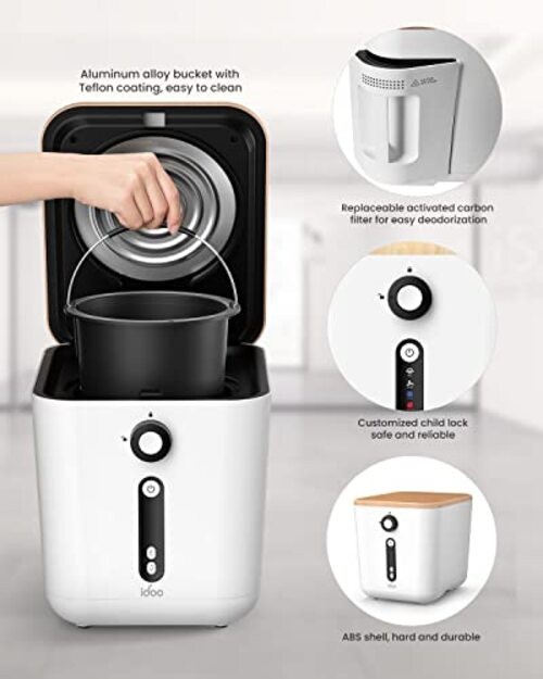 Electric Composter for Kitchen, 3L Countertop Compost Bin, Odorless White