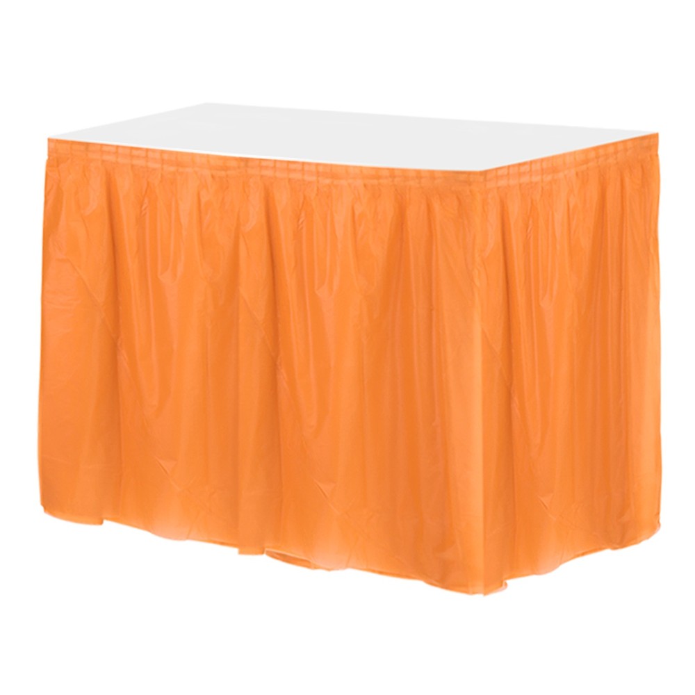 1 Pack Orange Plastic Table Skirts, 29 in x 14 Ft Table Skirts Rectangle