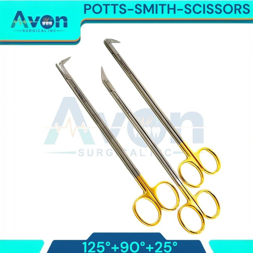 3pcs Set - Potts Smith Vascular Scissors, 25°, 90°, 125°, Angled Blades, Sharp