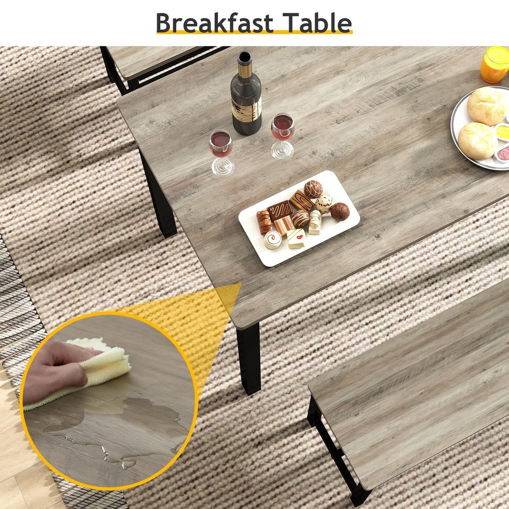 Dining Table Set for 4 with 2 Benches – Space-Saving Kitchen Table Set for Ki...