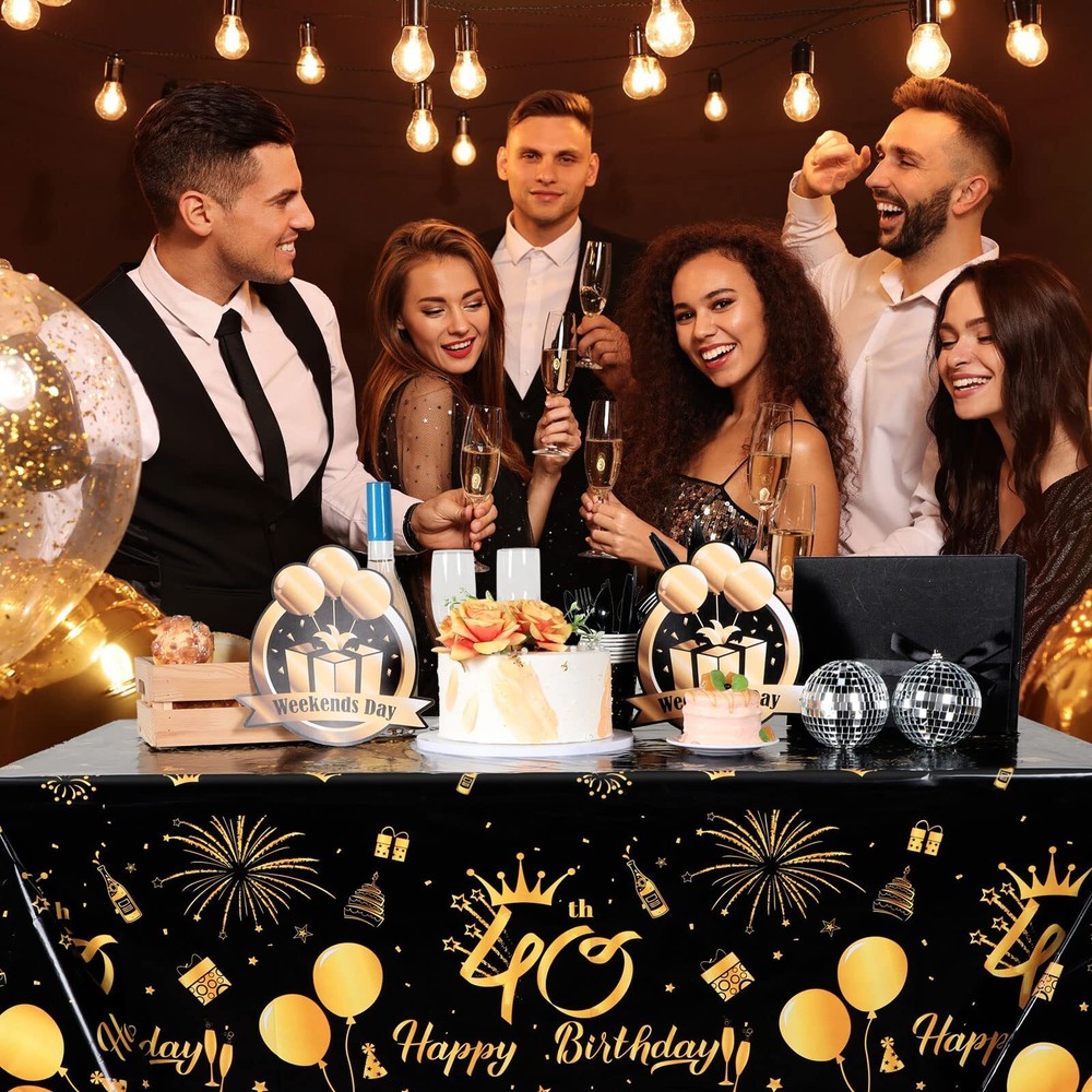 3 Pack 40th Birthday Plastic Tablecloth Dinner Table Cover, 54x108 Inches