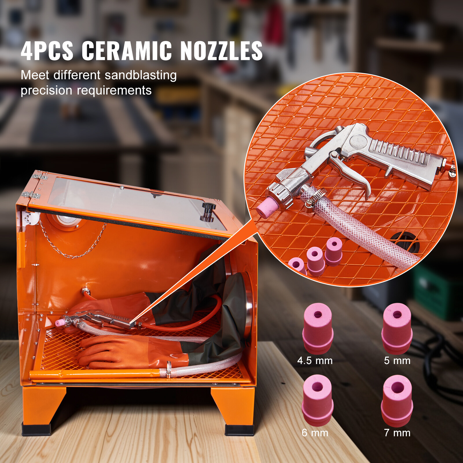 VEVOR 25 Gallon Sandblasting Cabinet Benchtop Cabinet with Blasting Gun 4 Nozzle