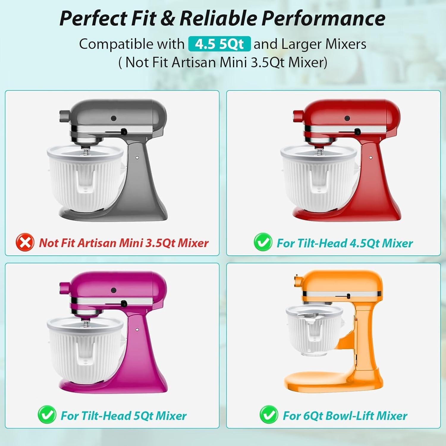 Ice Cream Maker Attachment for KitchenAid Stand Mixer, Ice Cream Bowl Compati...