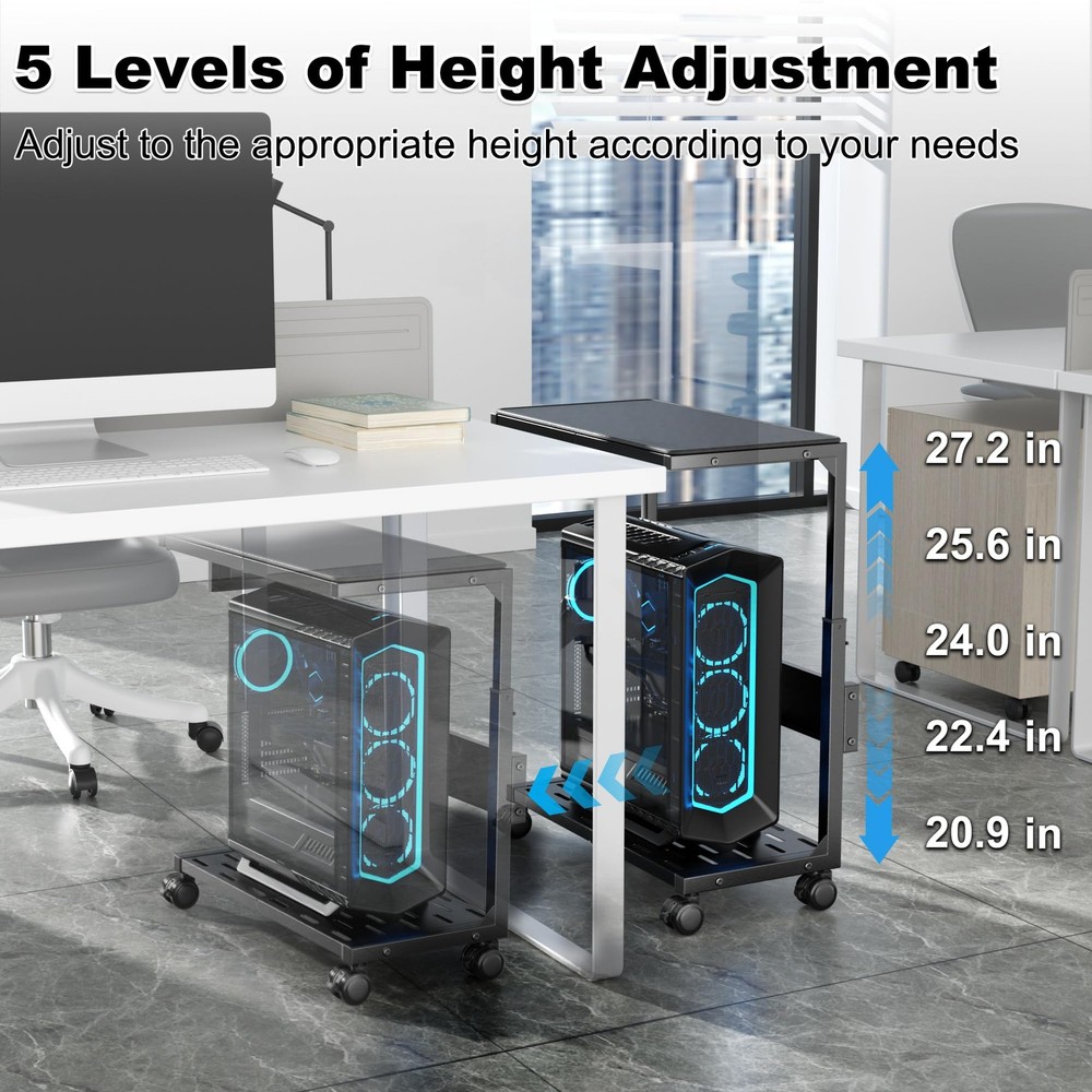 PC Stand, Adjustable Computer Tower Stand on Wheels, Heavy Duty Metal Compute...