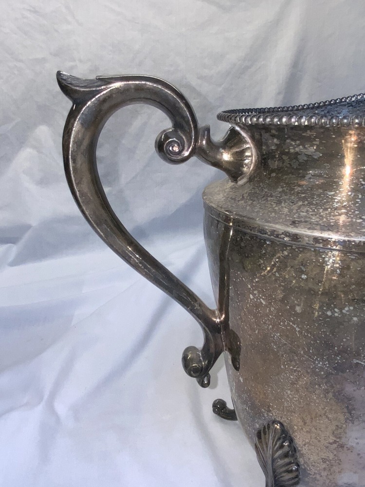 BRITISH HS SILVER CO. FOOTED PITCHER SILVER ON COPPER Antique