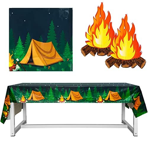 Camping Theme Tablecloth Set, Including 2 Pieces Hiking Camping Rectangle