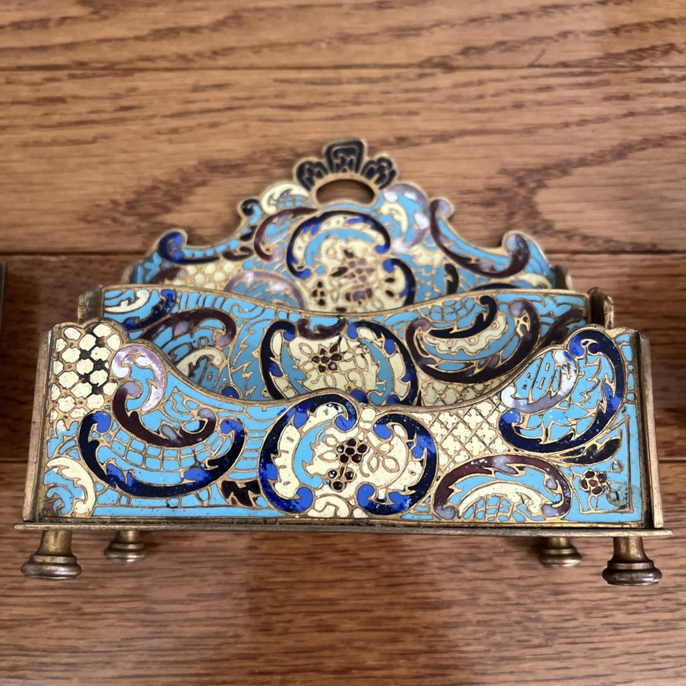 French Champleve Enamel Bronze Three Piece set