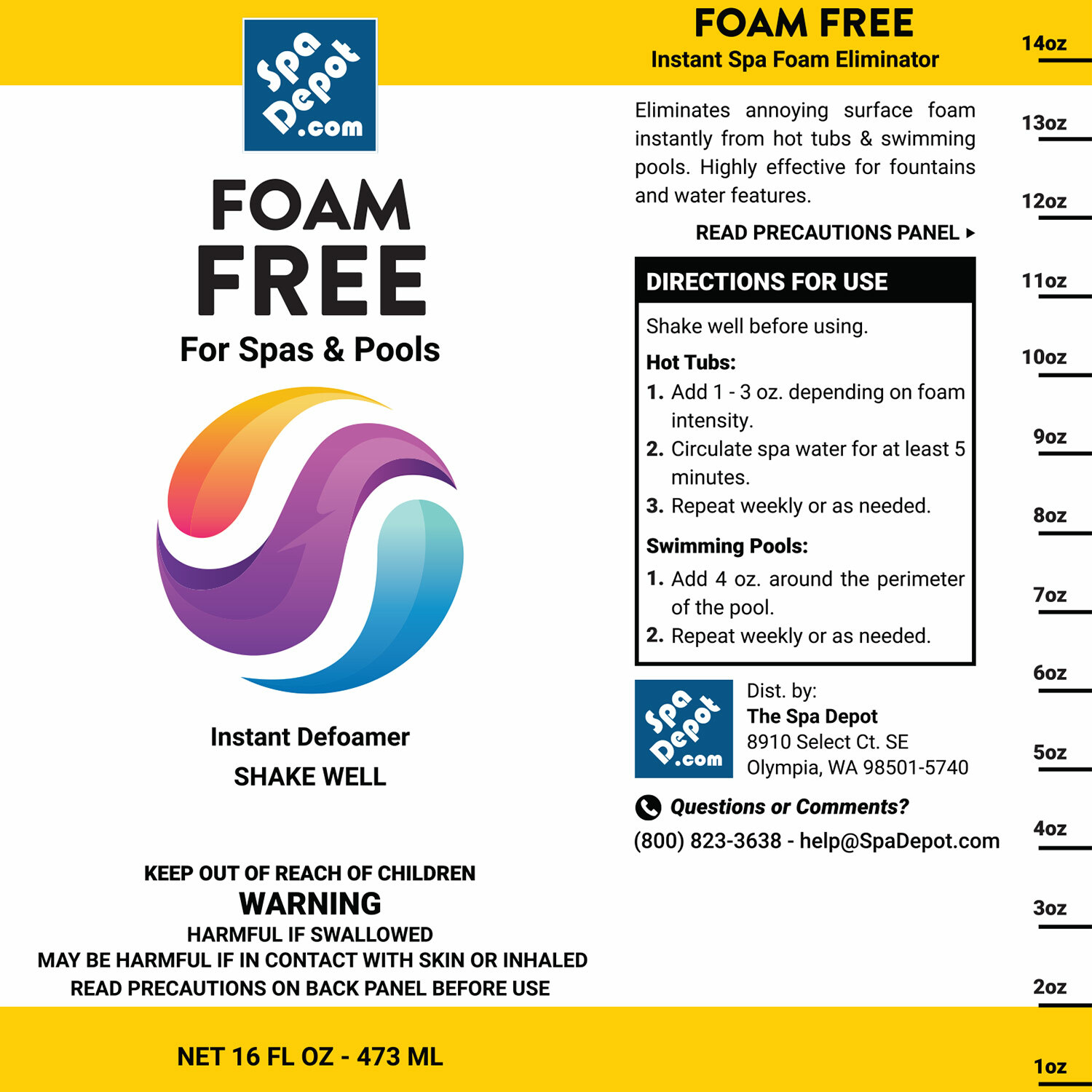 Foam Free Super Defoamer for Hot Tub, Spa, Pool & Pond Anti-Foam - 2 x 16 oz.