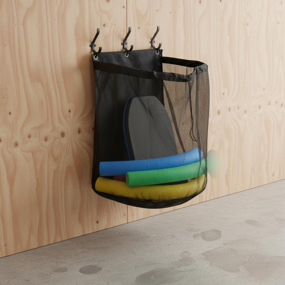 Fence Hanging Pool Organizer Adjustable Straps Poolside Hanging Mesh Bag