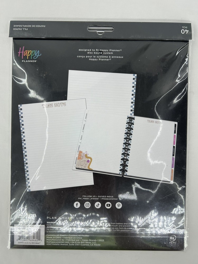 Happy Planner Big Fill Paper 40 Pieces NIP Take Note