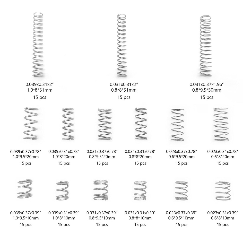 225Pcs Small Compression Spring Assortment, 15 Different Sizes, Wire Diameter...