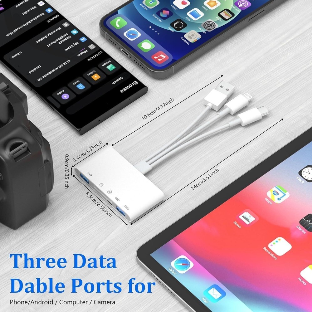 USB 3.0 5-in-1 Memory Card Reader OTG Adapter – SD, microSD, USB-C & Lightning