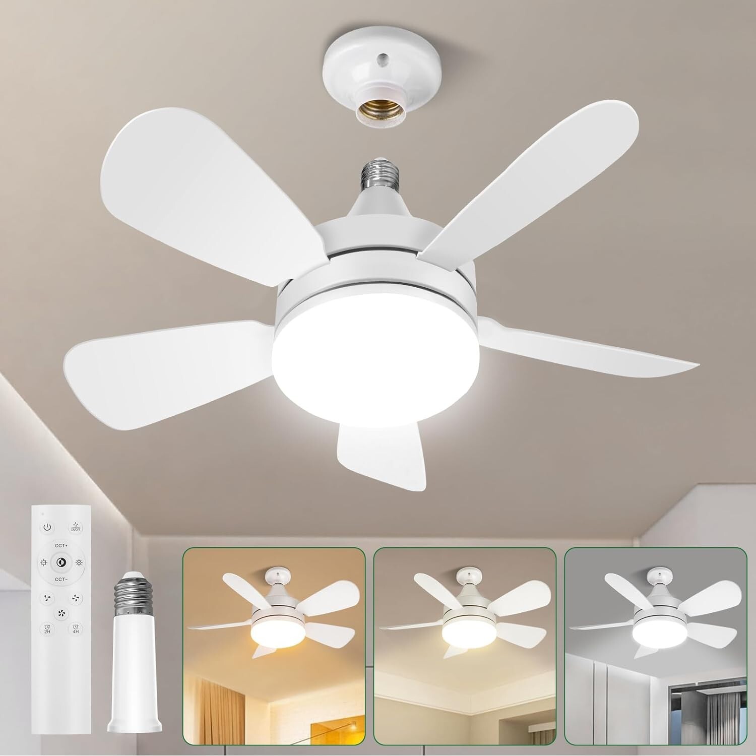 Socket Fan Light with Remote 2000 Lumen Screw in Ceiling Fan in Light Socket Noi