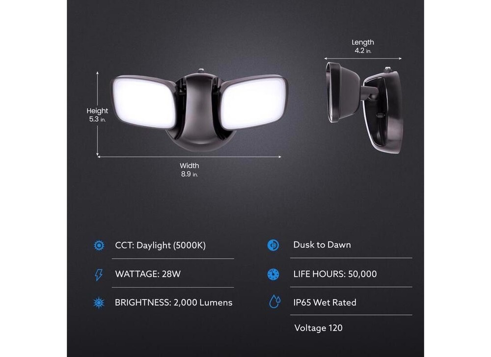 Security Floodlight Dusk to Dawn Hardwired LED Bronze Bronze