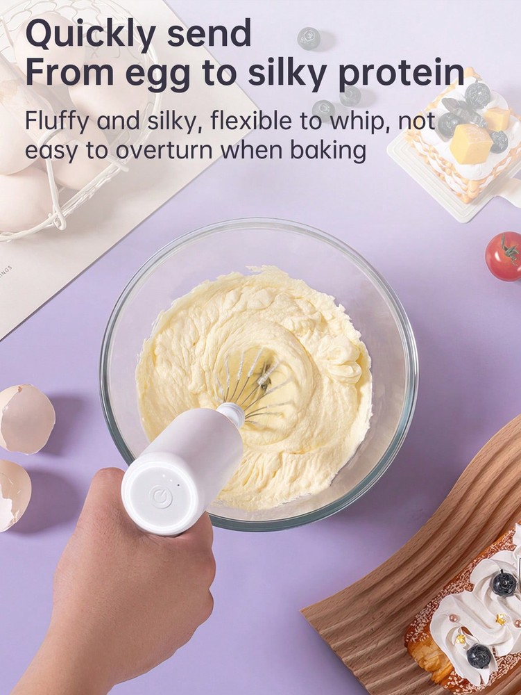1pc Rechargeable Handheld Electric Egg Beater, Wireless Automatic Adjustable Gea