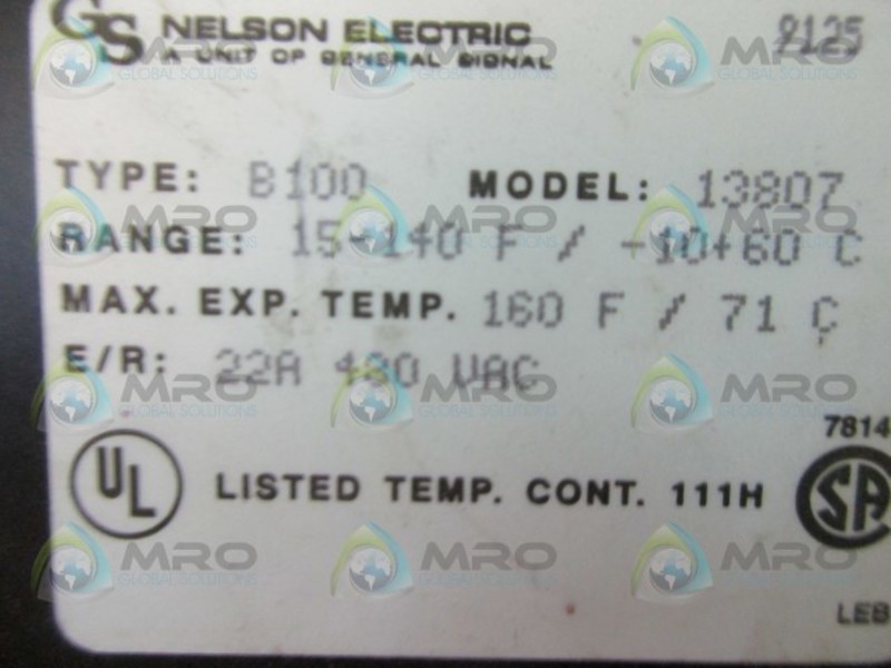 NELSON ELECTRIC B100-13807 TEMPERATURE CONTROLLER NSNP