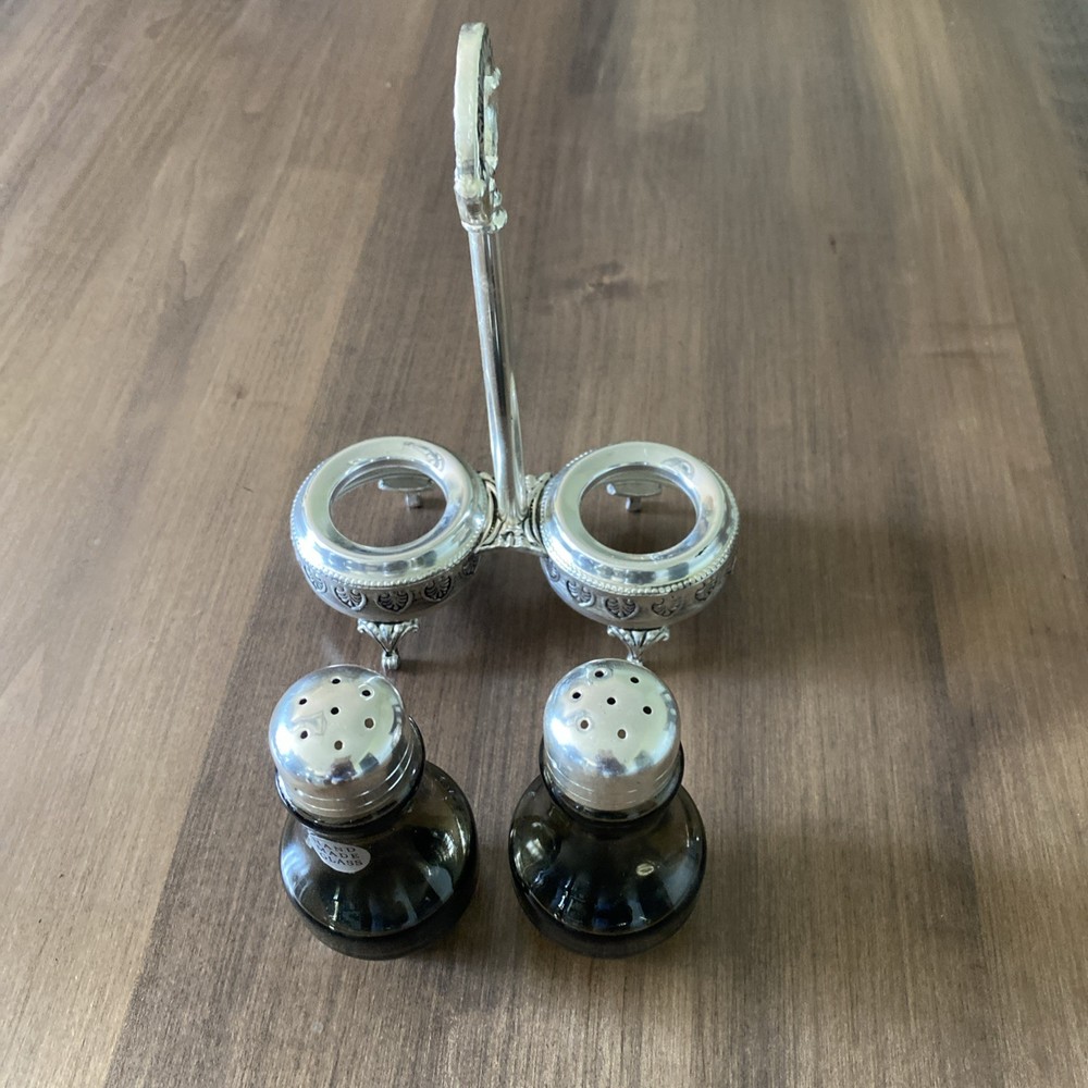 Mid Century Eisenberg Lozano Silverplate Footed Salt & Pepper Cruet Set Handmade
