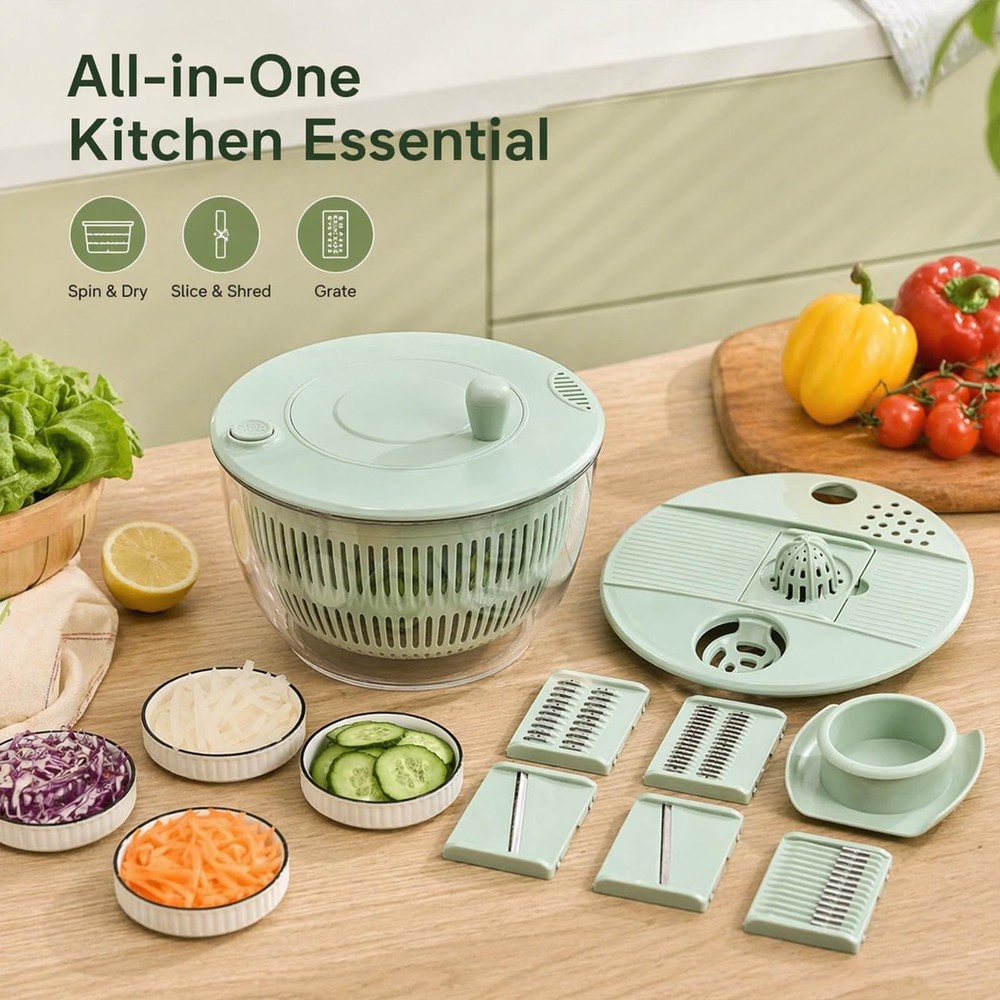 Large Capacity Multi-function Salad Spinner,6-in-1 Salad Spinner & Vegetable Cho